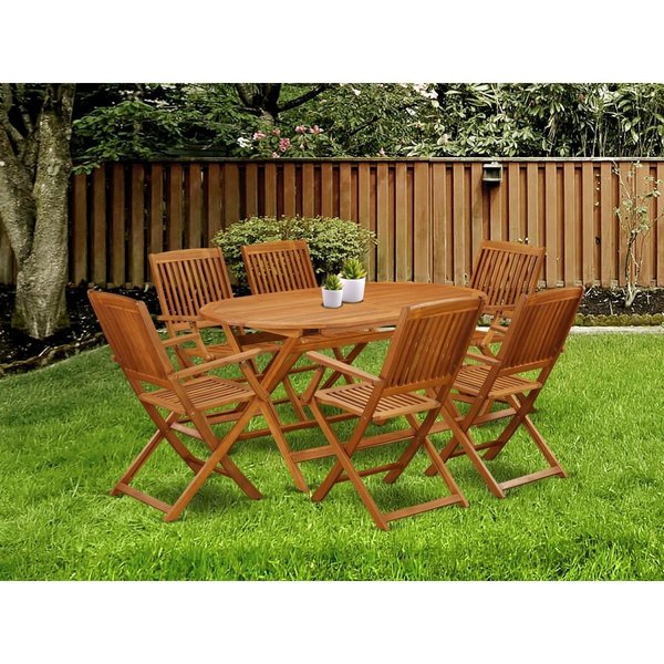 East West Furniture 7 Piece Diboll Acacia Courtyard Dining Set - Natural Oil DICM7CANA